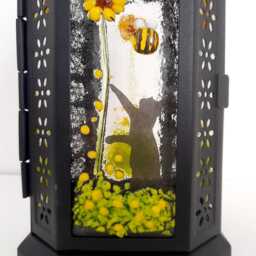 Fused Glass Lantern Cat, Sunflowers & Bee Tealight Holder Candle Holder Cat Gift - thumbnail 4