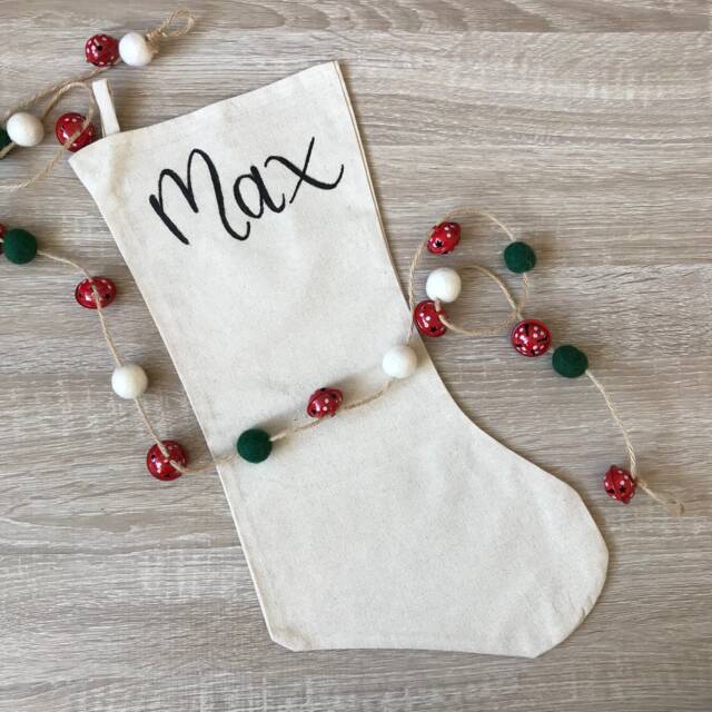 Personalised Linen Christmas Stocking - Hand-Painted Calligraphy Name - image 1