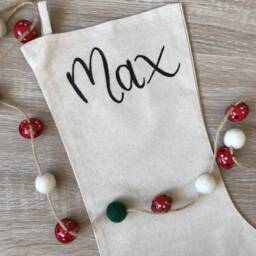 Personalised Linen Christmas Stocking - Hand-Painted Calligraphy Name - thumbnail 3