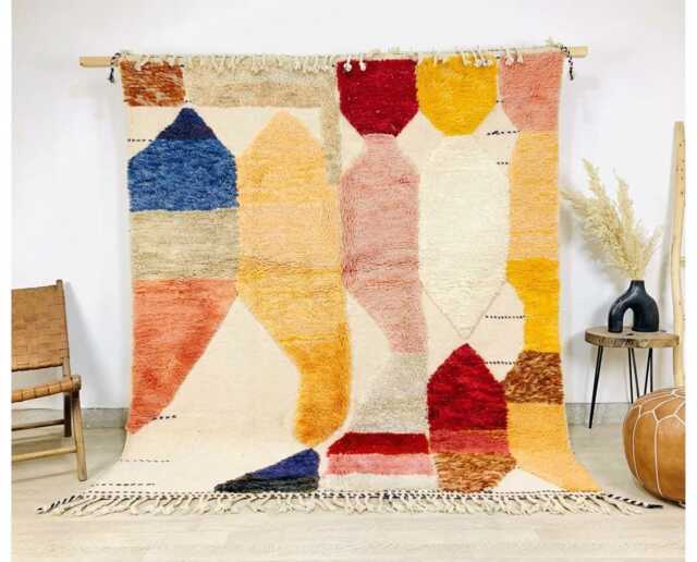 Hand Tufted Moroccan Multicolor Berber Rug, Authentic Beni Ourain Carpet, Large 9x12 Area Handwoven Wool Shag Rug With Abstract Blocks - image 1
