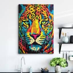Leopard Head Pop Art Style Abstract Modern Painting Wall Art, Framed Canvas Poster Print, Home Kitchen Office Room Decor, Gifts - thumbnail 1