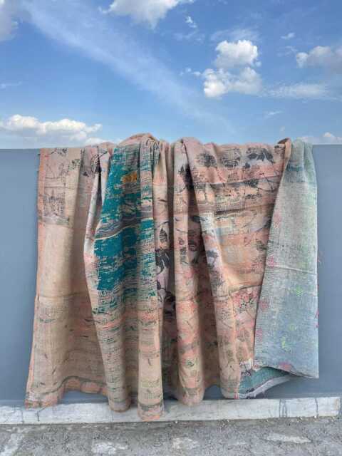 Traditional Block Print Patchwork Kantha Quilt - Soft Cotton Handmade Bedding - image 1