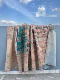 Traditional Block Print Patchwork Kantha Quilt - Soft Cotton Handmade Bedding - thumbnail 1