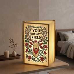 You Do Not Yield Book Lamp, Throne Of Glass Inspired Decor, Fantasy Night Light - thumbnail 4
