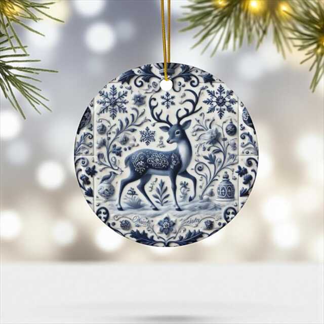 Deer, Delft Blue Ceramic, Xmas Ornaments, Holiday Decor, Tree Deer Decor, Blue, Ceramic Ornament, Reindeer, Blue - image 1