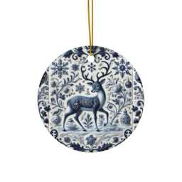 Deer, Delft Blue Ceramic, Xmas Ornaments, Holiday Decor, Tree Deer Decor, Blue, Ceramic Ornament, Reindeer, Blue - thumbnail 3