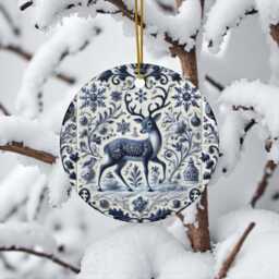 Deer, Delft Blue Ceramic, Xmas Ornaments, Holiday Decor, Tree Deer Decor, Blue, Ceramic Ornament, Reindeer, Blue - thumbnail 2