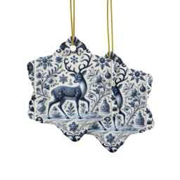Deer, Delft Blue Ceramic, Xmas Ornaments, Holiday Decor, Tree Deer Decor, Blue, Ceramic Ornament, Reindeer, Blue - thumbnail 4