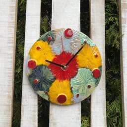 Handmade Ceramic Wall Clock, Modern Floral Decor, 9.06In - thumbnail 2