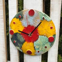 Handmade Ceramic Wall Clock, Modern Floral Decor, 9.06In - thumbnail 3