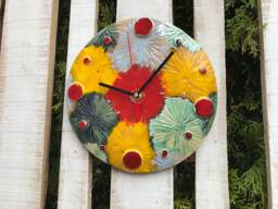 Handmade Ceramic Wall Clock, Modern Floral Decor, 9.06In