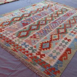 7x10 Afghan Kilim Area Rug - Authentic Handmade Wool Natural Dyes Boho Rug Red Purple Beige Green Rugs For Living Room Reversible - thumbnail 3