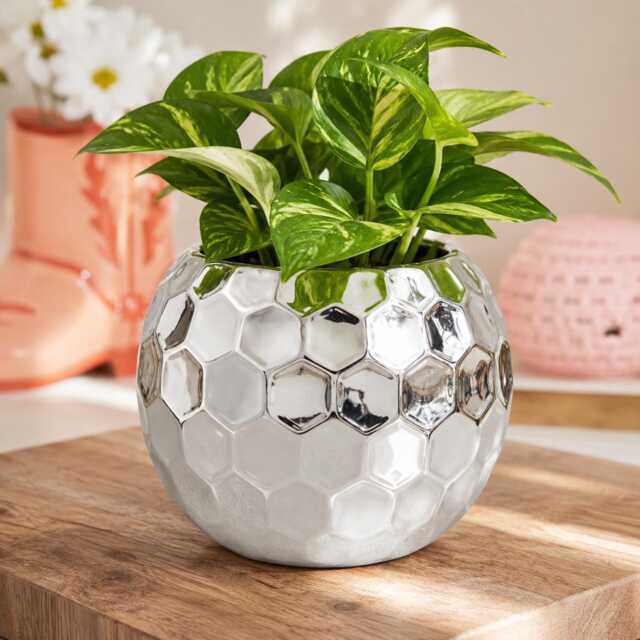 Silver Disco Ball Planter - Mirror Mosaic Plant Pot Retro Indoor Funky Home Decor Vase Gift For Lovers - image 1