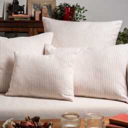 Woven Ticking Stripe Boudoir Cushion Cover in Soft Rose Pink. Nautical Stripes, Modern Design. 17x12 - thumbnail 3
