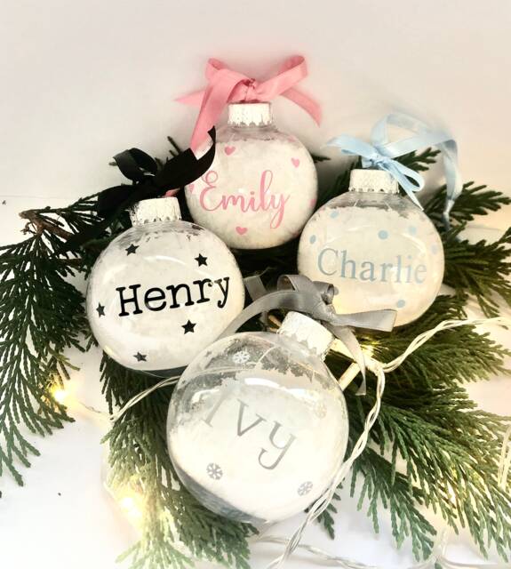 Personalised Bauble With Artificial Snow, Shatterproof Bauble, Christmas Decoration, Decoration - image 1