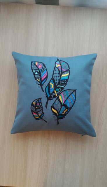 "Gray Decorative Pillow Cover With Machine Embroidery ""Flight Of Feathers" - image 1