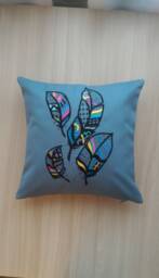 "Gray Decorative Pillow Cover With Machine Embroidery ""Flight Of Feathers" - thumbnail 1