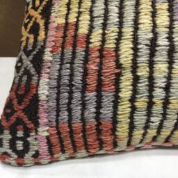 Vintage Turkish Kilim Pillow Cover, Handwoven Accent Cushion - 12x20 - thumbnail 3