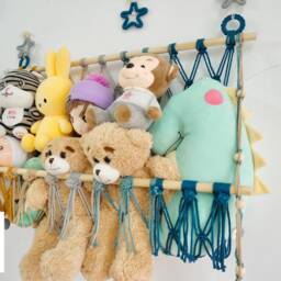 Macrame Stuffed Animal Hammock Boho Kid Room Decor - thumbnail 3
