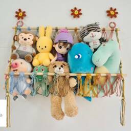 Macrame Stuffed Animal Hammock Boho Kid Room Decor - thumbnail 2