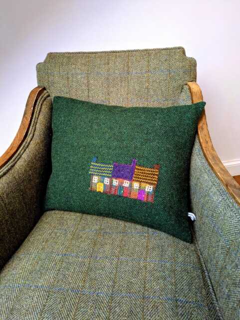 New Harris Tweed House Embroidered Cushion Cover - image 1