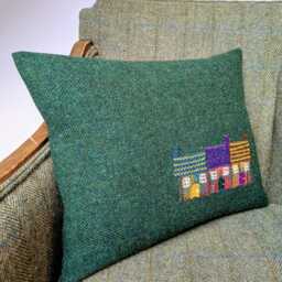 New Harris Tweed House Embroidered Cushion Cover - thumbnail 3
