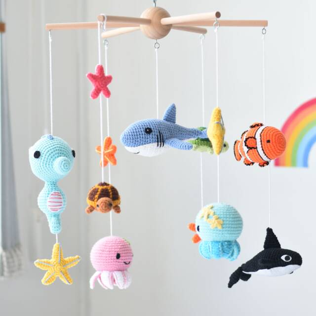 Crochet Sea Animals Crib Mobile Ocean Amigurumi Nursery Decor - image 1