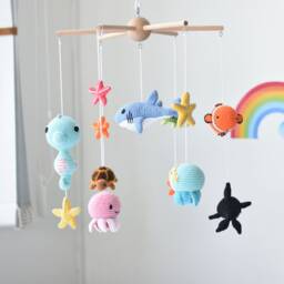 Crochet Sea Animals Crib Mobile Ocean Amigurumi Nursery Decor - thumbnail 3