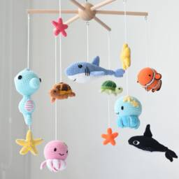 Crochet Sea Animals Crib Mobile Ocean Amigurumi Nursery Decor - thumbnail 2