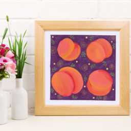 Peach Acrylic Painting Quirky Kitchen Wall Art, Summer Food Poster - 8x8