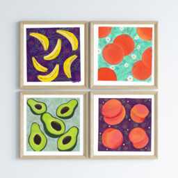 Peach Acrylic Painting Quirky Kitchen Wall Art, Summer Food Poster - 8x8 - thumbnail 3