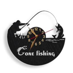 Wall Clock Fisher Gift Wood Non-Ticking, Fisherman Personalized Fishing Large 12-18Inch, Art Decor - thumbnail 3