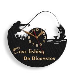 Wall Clock Fisher Gift Wood Non-Ticking, Fisherman Personalized Fishing Large 12-18Inch, Art Decor - thumbnail 2