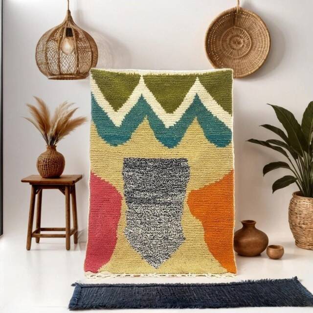 Handmade Boujaad Wool Rug Colorful Moroccan Decor - image 1