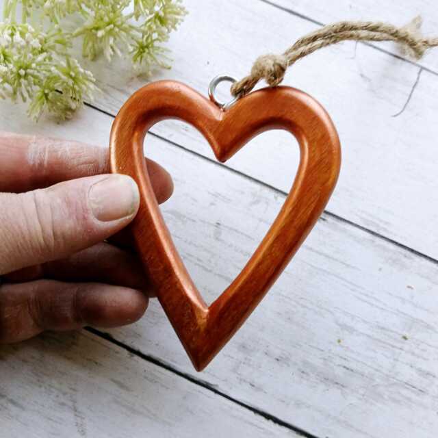 Small Medium Rounded Copper Open Wooden Hanging Heart Decoration - The Home & Hearts Shop Rustic Wall Decor Wedding Christmas - image 1