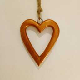Small Medium Rounded Copper Open Wooden Hanging Heart Decoration - The Home & Hearts Shop Rustic Wall Decor Wedding Christmas - thumbnail 3
