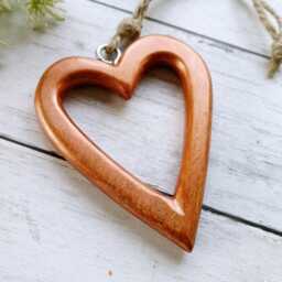Small Medium Rounded Copper Open Wooden Hanging Heart Decoration - The Home & Hearts Shop Rustic Wall Decor Wedding Christmas - thumbnail 2