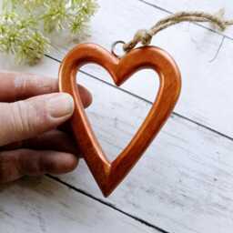 Small Medium Rounded Copper Open Wooden Hanging Heart Decoration - The Home & Hearts Shop Rustic Wall Decor Wedding Christmas - thumbnail 1