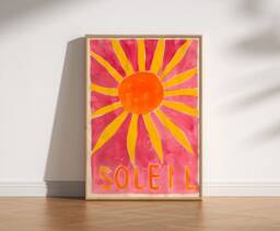 Soleil Colourful Summer Print, Retro Sun Poster, Abstract Modern Decor, Trendy Pink & Yellow Art, Boho Contemporary Aesthetic Art - thumbnail 1