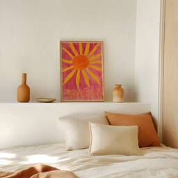 Soleil Colourful Summer Print, Retro Sun Poster, Abstract Modern Decor, Trendy Pink & Yellow Art, Boho Contemporary Aesthetic Art - thumbnail 2