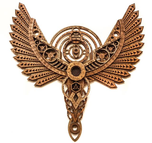 Laser Cut Angel Wings Wood Art Sacred Geometry Wall Decor Divine Messenger Meditation Symmetry Zodiac Eyes Energy Light Being - image 1