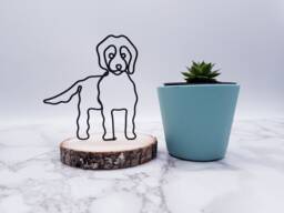 Wire Goldendoodle Sculpture, Pet Memorial On Basswood Coaster - thumbnail 1
