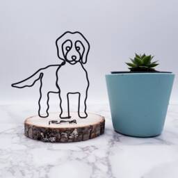 Wire Goldendoodle Sculpture, Pet Memorial On Basswood Coaster - thumbnail 2
