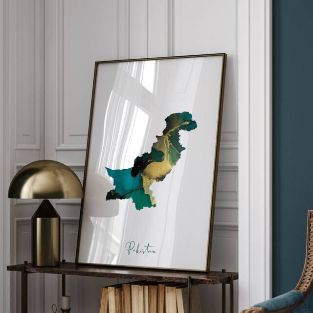 Pakistan Map Emerald Green & Gold Wall Art Print - image 1