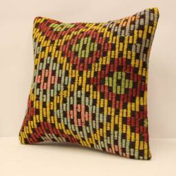Vintage Turkish Kilim Pillow Cover, Wool Throw - 18x18 - thumbnail 3