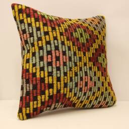 Vintage Turkish Kilim Pillow Cover, Wool Throw - 18x18 - thumbnail 2