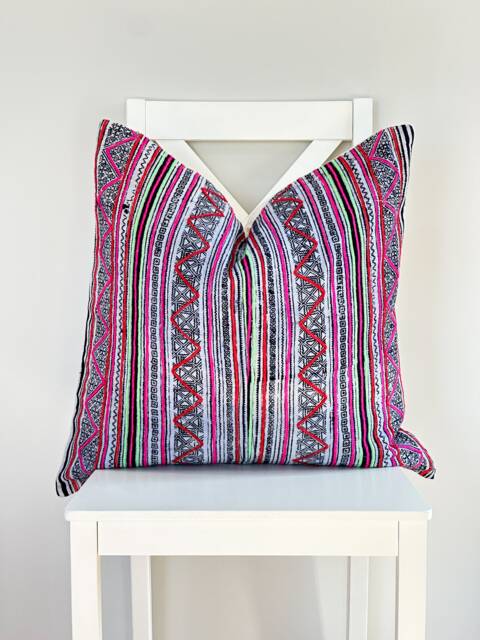 Pink Indigo Neutral Tribal Hemp Hand Woven Natural Dye Color Lumbar Pillow Cover - image 1