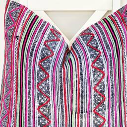 Pink Indigo Neutral Tribal Hemp Hand Woven Natural Dye Color Lumbar Pillow Cover - thumbnail 2