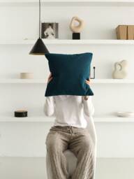 Soft Linen Medium Blue Color Throw Pillow Cover, Any Size Hidden Zipper Lumbar Case, Thick Boho Cushion Euro Sham
