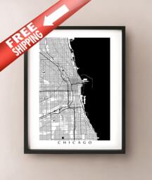 Chicago Illinois Map Art Print Black & White Cityscape - thumbnail 1